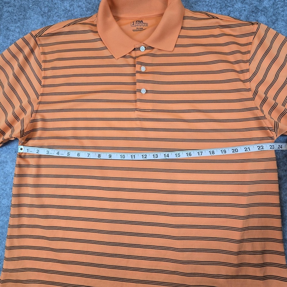 PGA Tour Polo Shirt Mens XL Orange Black Striped Golf Performance Short Sleeve - Picture 5 of 10